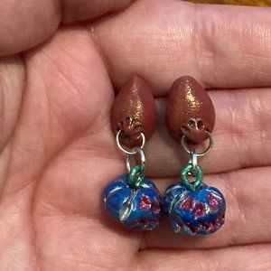 Lick It N Stick It Red and Blue Pumpkin Boob Earrings